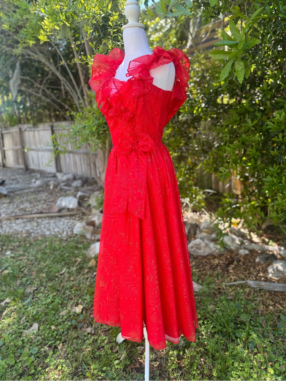 Vintage 80’s Noralee Original Girls Party Dress Red & Gold 7/8 Made in USA - Picture 3 of 12